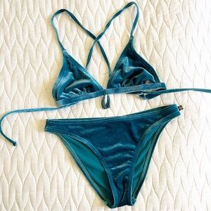 La Vie En‎ Rose Aqua Bikini Teal Velvet Swimsuit Size Extra Small